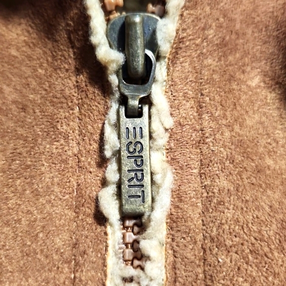 Vintage 80's/90's Esprit Faux Suede Sherpa Lined w/Hood Coat Large - Picture 8 of 12